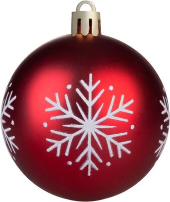 MagicHome vianočné gule na stomček, 6 cm, červené s bielym ornamentom, 12ks