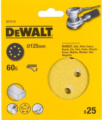 DeWalt brusný papír na suchý zip 125mm P60, 25ks DT3112