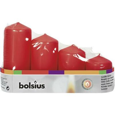 Svícky Bolsius Pillar Advent, červené, 48 mm 60/80/100/120 mm bal. 4 ks