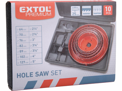 Extol Premium píla dierovacia do dreva 10ks, 64-70-76-82-89-102-127mm, hĺbka 25mm, 8801607