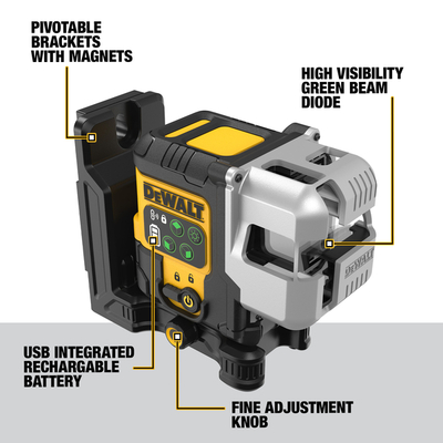 DeWalt krížový laser zelený 3x 180°, USB nabíjanie, DCLE14301GB