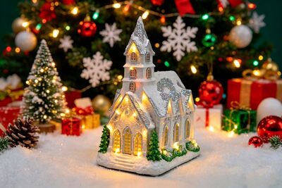 Dekorácia MagicHome Vianoce, Kostol, 22xLED teplá biela, 3xAA, 21x16x29 cm