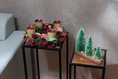 Veniec MagicHome Vianoce, adventný, červený, 30 cm