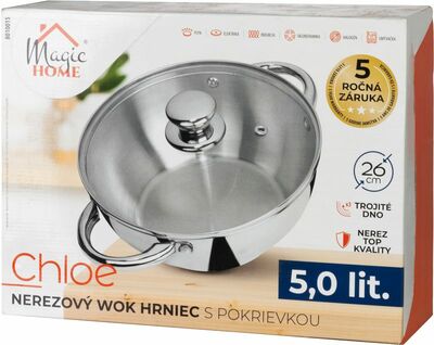 Hrniec Wok MagicHome Chloe, 26 cm, 5 lit., so sklenenou pokrievkou, nerez