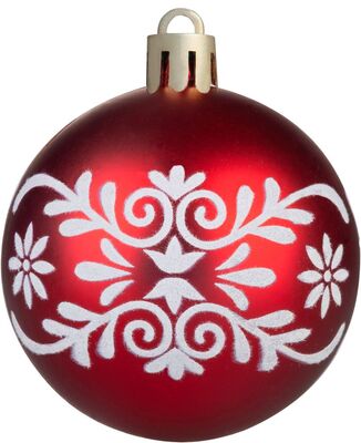 MagicHome vianočné gule na stomček, 6 cm, červené s bielym ornamentom, 12ks