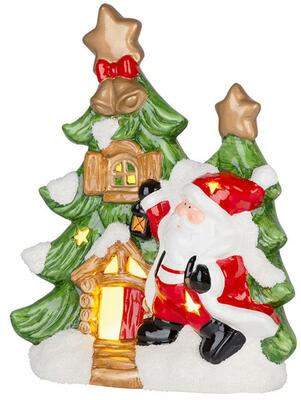 Dekorácia MagicHome Vianoce, Stromček so santom, LED, terakota, 27,3x11x34 cm
