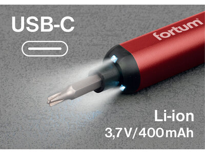 Fortum sada 125-dielna sada mini bitov s aku skrutkovačom, USB-C nabíjanie, 4740820