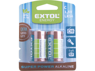Extol Energy baterie alkalická 2ks, 1,5V, typ C, LR14
