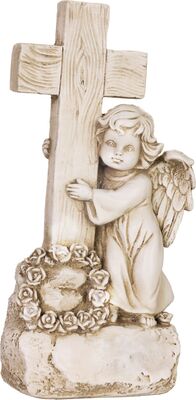 Dekorace MagicHome, Anděl s křížem, LED, polyresin, na hrob, solární, 13x8,5x27,5 cm