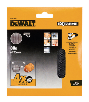 DeWalt DTM3103 brusná síťovina pro excentrické brusky 125mm P80, 5ks