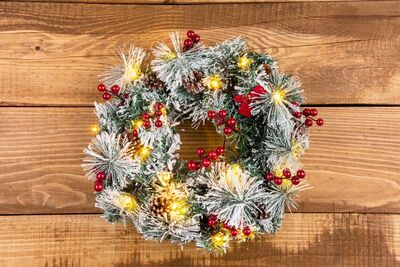 MagicHome vianočný veniec so šiškami,  prírodný 30cm, 20x LED