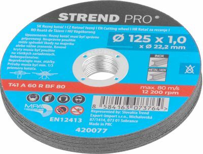 Strend Pro rezný kotúč na kov 125x1,0x22,2 mm, plechový box 10 ks, 420077