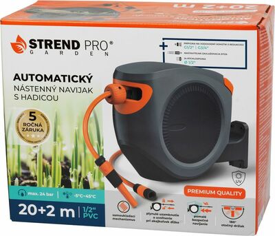 Strend Pro Premium automatický navíjač hadice na stenu so záhradnou hadicou 1/2", 20+2 m