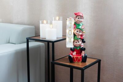 Dekorácia MagicHome Vianoce, vianoční škriatkovia, LED, 12.5x13.3x30.5 cm