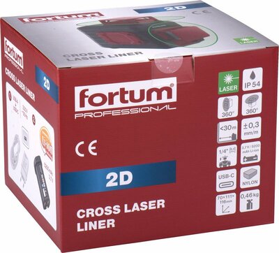 Fortum vodováha laserová samonivelačná, 2D(1H360+1V360), zelený laser, Li-ion aku 4780214