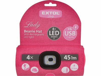 Extol Light čepice s čelovkou LED růžová 43193