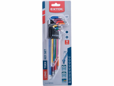 Extol Premium L-kľúče Torx farebné predĺžené, 9ks, T10-T50mm, 8819416