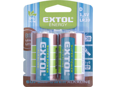 Extol Energy batéria alkalická 2ks, 1,5V, typ D, LR20