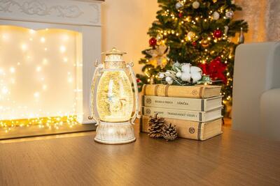 Lampáš MagicHome Vianoce Retro, LED, so snehuliakom, s trblietkami, biely, 3xAA, plast, 13x11x24/35 