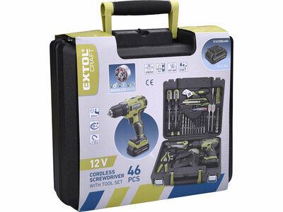Extol Craft sada náradia 46-dielna s aku skrutkovačom, 1x 12V/2Ah Li-ion, 422801