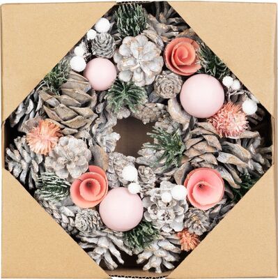 Veniec MagicHome Vianoce, závesný, ružovo-oranžový, 25 cm