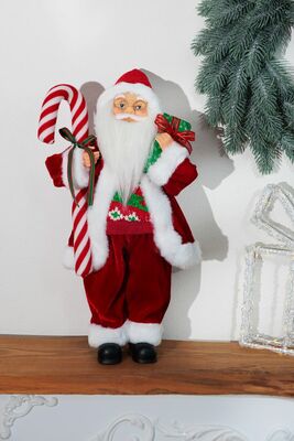 Dekorácia MagicHome Vianoce, Santa, s darčekom, červený, 45 cm