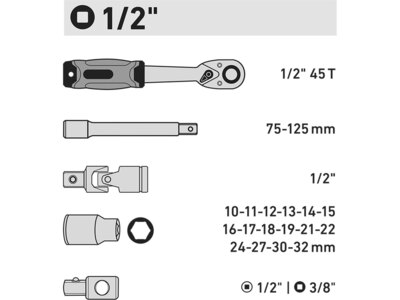 Extol Premium sada nástrčných kľúčov, 1/2", 21-dielna, 8818323