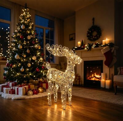 MagicHome vánoční jelen, 75xLED, teplá bílá, 50 cm, 3xAA
