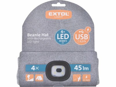 Extol Light čiapka s čelovkou LED, sivá 43195