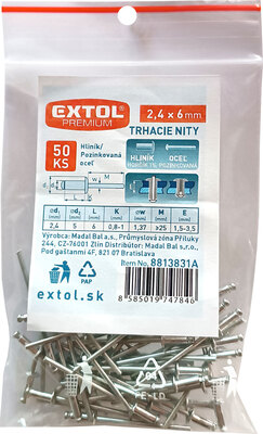 Extol Premium trhacie nity hliníkové 2,4x6mm, 50ks, 8813831A
