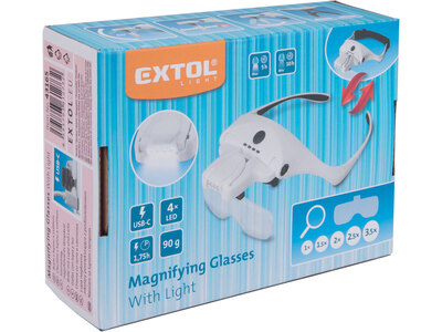 Okuliare s lupou a LED svetlom, 1-1,5-2-2,5-3,5x zväščenie, 4 LED, USB, EXTOL LIGHT