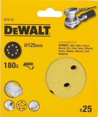 DeWalt brusný papír na suchý zip 125mm P180, 25ks DT3116