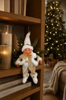 Dekorace MagicHome Vánoce, elf, textil, bílý, 14/35 cm