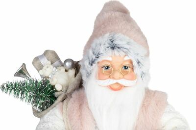 Dekorácia MagicHome Vianoce, Santa, s darčekom, ružovo-hnedý, 30 cm
