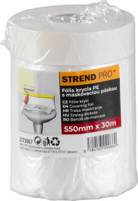 Fólia krycia Strend Pro, 550 mm, L-30 m, PE, maliarska, s maskovacou lepiacou páskou