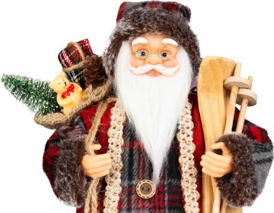 Dekorácia MagicHome Vianoce, Santa, s darčekom, červený, 30 cm