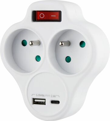 Strend Pro rozbočovacia zásuvka rozdvojka, biela, 2x 16 A, USB A+C, vypínač