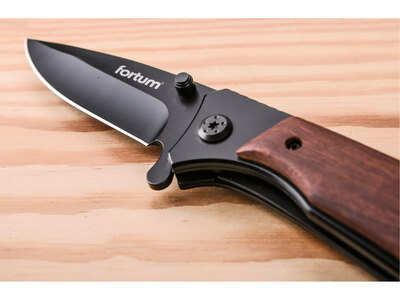 Nož zatvárací s poistkou 205mm, klip na opasok, rukoväť z Pakka dreva, FORTUM