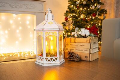 Lampáš MagicHome Vianoce Morocco, LED teplá biela, sviečky, biely, 3xAAA, plast, časovač, 18x1