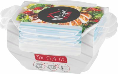 MagicHome Lunchbox set YH375 dózy obdĺžnikové, 3ks, 400 ml, 162x111x51 mm