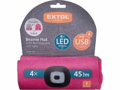 Extol Light čiapka s čelovkou LED, obojstranná ružová/sivá 43197