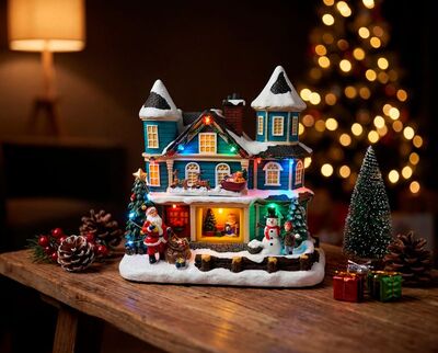 Dekorácia MagicHome Vianoce, Domček, LED, 3xAA, 20x13x23 cm