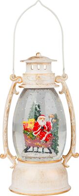 Lampáš MagicHome Vianoce Retro, LED teplá biela, so santom na saniach, s trblietkami, biely, 3xAA