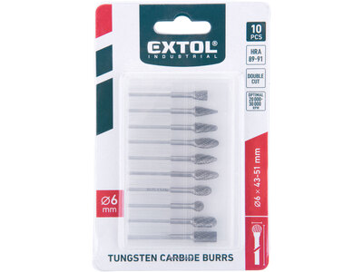 Extol Industrial sada karbidových fréz, ø6mm, stopka ø3mm, celková dĺžka 50mm, 10ks 8703810