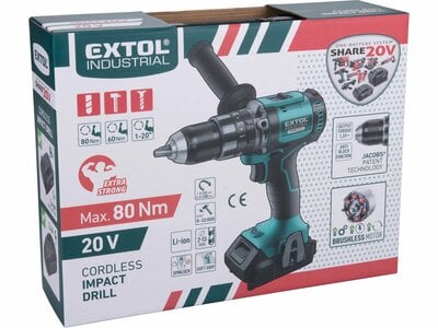 Extol Industrial Share20V bezuhlíková príklepová aku vŕtačka 20V, 1x 2Ah  8791802