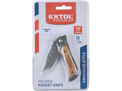 Extol Premium nož zatvárací s poistkou 160mm, vzor damašková oceľ, klip na opasok, 8855121 