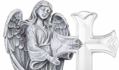 Dekorace MagicHome, Anděl s křížem, LED, polyresin, na hrob, solární, 16x10x23 cm