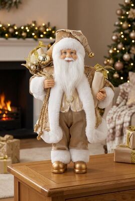 Dekorácia MagicHome Vianoce, santa, textil, zlatý, 28x37x80 cm