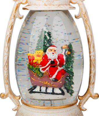Lampáš MagicHome Vianoce Retro, LED teplá biela, so santom na saniach, s trblietkami, biely, 3xAA