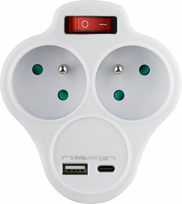 Strend Pro rozbočovacia zásuvka rozdvojka, biela, 2x 16 A, USB A+C, vypínač